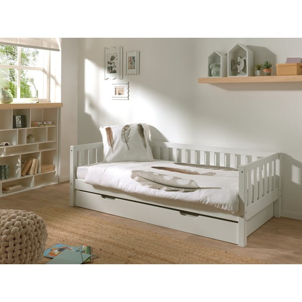 Bela otroška postelja iz masivnega bora z dodatnim ležiščem z letvenim dnom 90x200 cm Fritz – Vipack-image-1