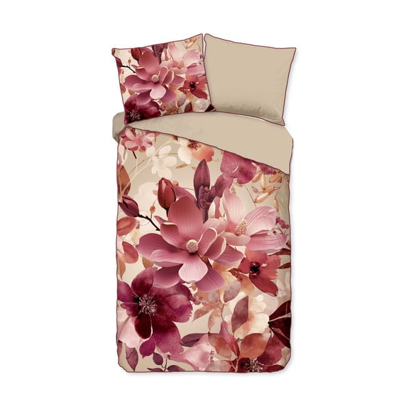 Rožnata/bež enojna podaljšana posteljnina iz bombažnega satena 140x220 cm Chaja – Descanso