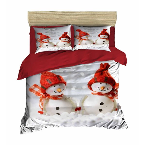 Komplet posteljnine in rjuh za zakonsko posteljo Božični snežaki, 200 x 220 cm