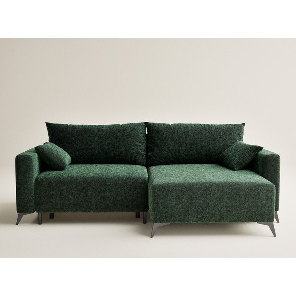 Temno zelena raztegljiva/s prostorom za shranjevanje kotna sedežna garnitura iz šenilje (desni kot/z ležalnikom) Leon – Maison de Rêve-image-2