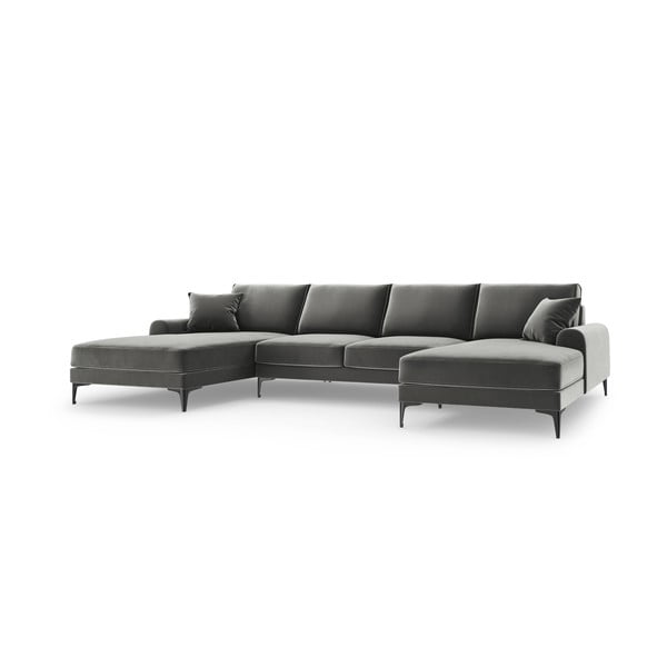 Svetlo siva žametna sedežna garnitura v U obliki Mazzini Sofas Madara-image-2