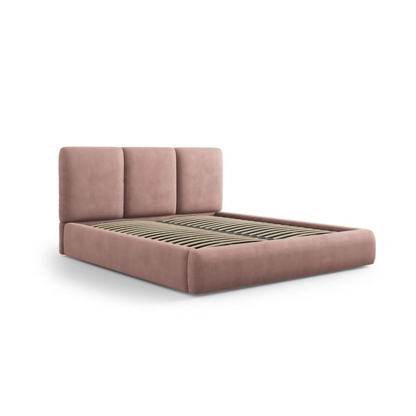 Svetlo rožnata oblazinjena zakonska postelja s prostorom za shranjevanje z letvenim dnom 160x200 cm Brody – Mazzini Beds