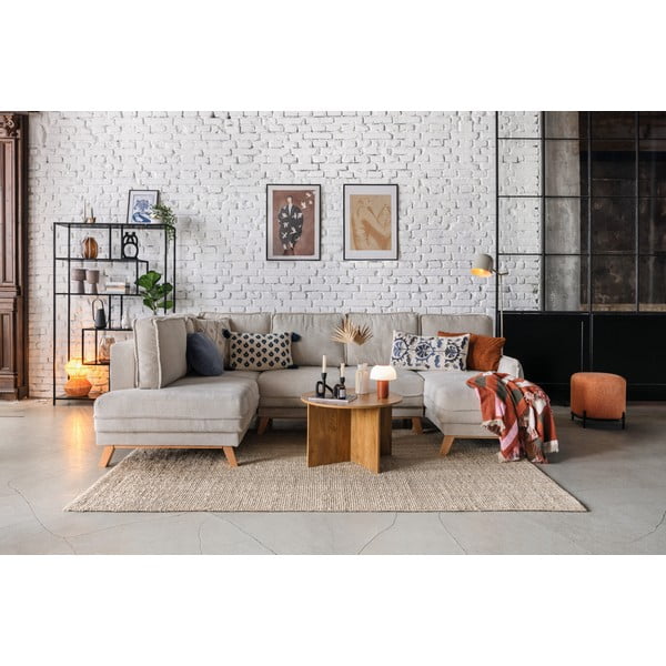 Turkizna raztegljiva kotna sedežna garnitura iz rebrastega žameta (levi kot/v obliki črke "U") Tori – Bonami Selection-image-1