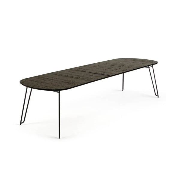 Temno rjava raztegljiva jedilna miza z mizno ploščo v jesenovem dekorju 100x170 cm Milian – Kave Home-image-2