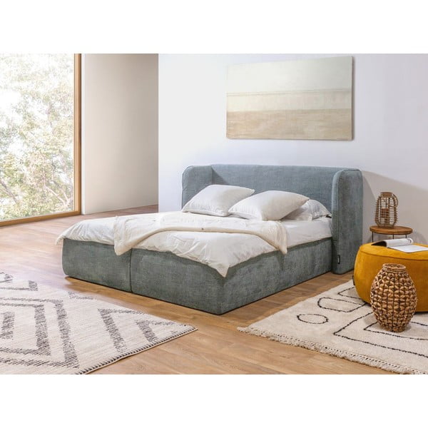 Svetlo siva oblazinjena zakonska postelja s prostorom za shranjevanje in letvenim dnom 160x200 cm Louise - Bobochic Paris-image-1