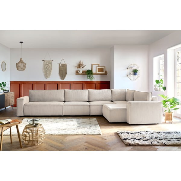 Kremno bela kotna sedežna garnitura iz rebrastega žameta (desni kot) Nihad modular – Bobochic Paris-image-1