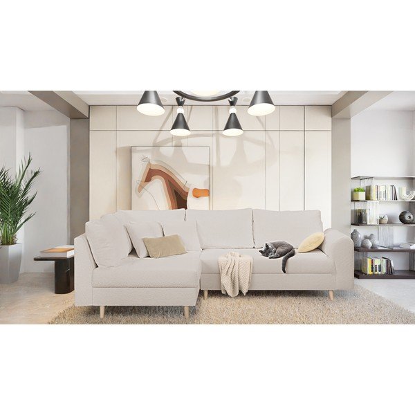 Bež kotna sedežna garnitura iz tkanine bouclé (levi kot) Ariella – Ropez-image-1