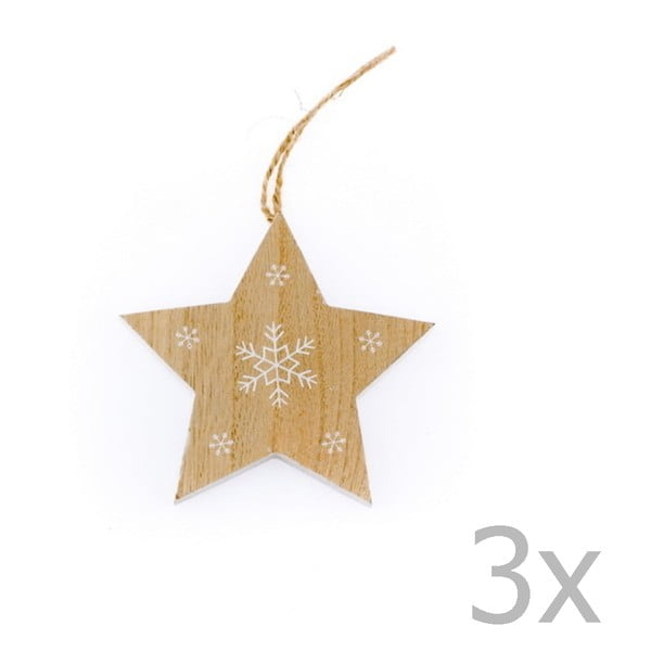 Komplet 3 lesenih visečih zvezd Dakls Snowflake, višina 11 cm