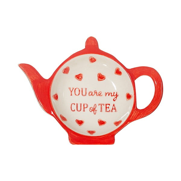 Rdeč/bel keramičen pladenj za odlaganje čajnih vrečk You are My Cup of Tea – Sass & Belle