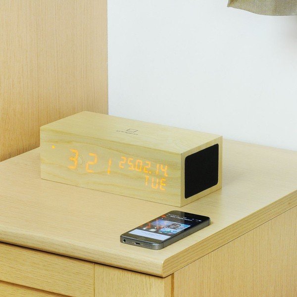 Zvočnik Oak Click Clock z oranžno budilko LED-image-4