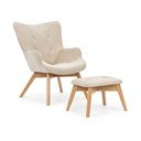 Bež fotelj z naslonjalom za noge iz rebrastega žameta Niko – Ropez