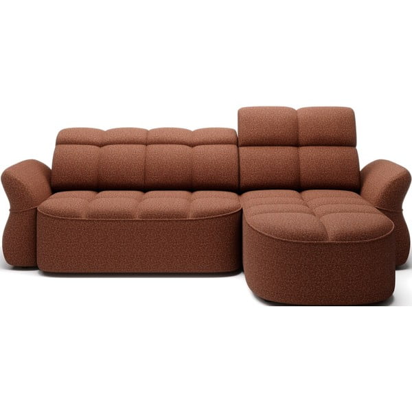 Žametna raztegljiva/s prostorom za shranjevanje kotna sedežna garnitura v barvi terakote (desni kot/z ležalnikom) Beneth – ELTAP