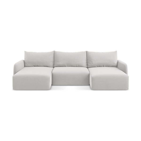 Svetlo siva žametna raztegljiva/s prostorom za shranjevanje kotna sedežna garnitura (v obliki črke "U") Kalena – Makamii