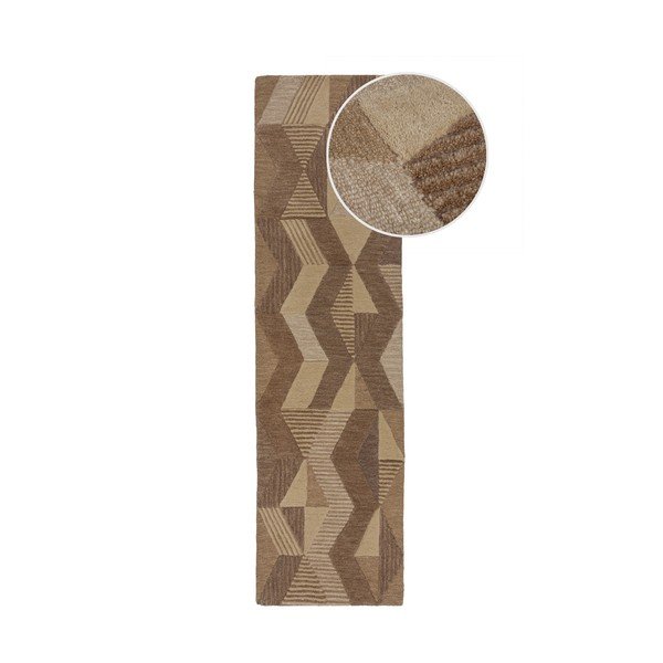 Rjav ročno tkan volnen tekač 60x230 cm Moda Asher – Flair Rugs