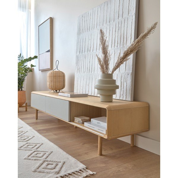 TV omarica v jesenovem dekorju v sivi in naravni barvi  180x41x42 cm Anielle – Kave Home-image-4