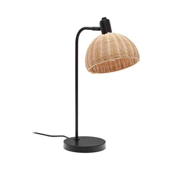 Črna/naravna namizna svetilka s senčnikom iz ratana (višina 56 cm) Damila – Kave Home