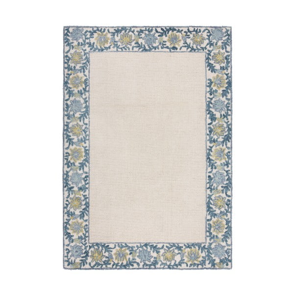 Modro-slonokoščeno bela ročno tkana preproga iz mešanice volne 160x230 cm Myla Floral Frame – Flair Rugs