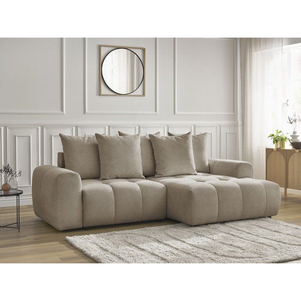 Bež raztegljiva kotna sedežna garnitura iz šenilje s prostorom za shranjevanje (desni kot/z ležalnikom) Roxelane – Bobochic Paris-image-4