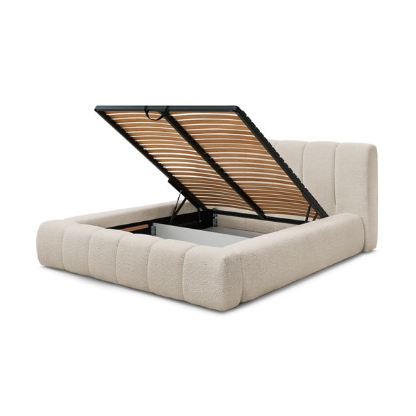 Bež oblazinjena zakonska postelja s prostorom za shranjevanje z letvenim dnom 180x200 cm Denali – Bobochic Paris-image-4