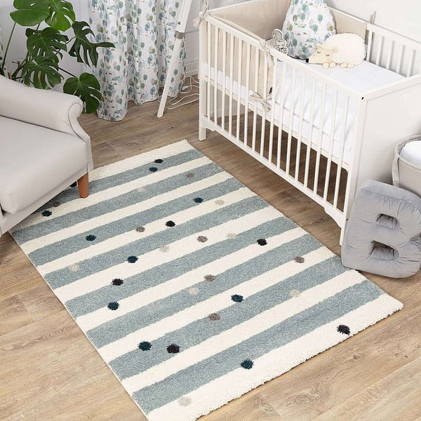 Belo-modra antialergijska otroška preproga 230x160 cm Stripes nad Dots - Yellow Tipi-image-3
