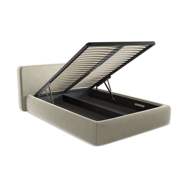Kremno bela oblazinjena zakonska postelja s prostorom za shranjevanje z letvenim dnom 180x200 cm Kiana – Makamii-image-3