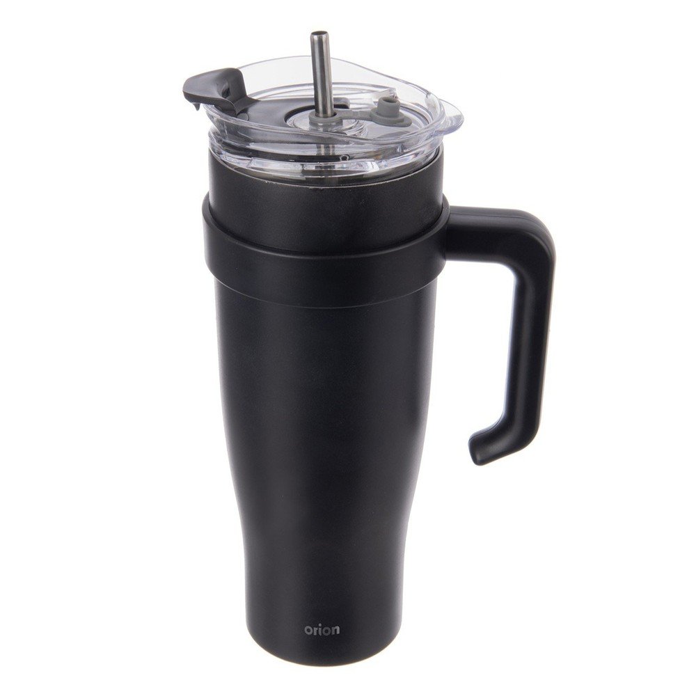 Črn termo lonček s slamico 1,2 l Termo