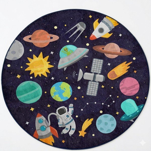 Temno modra pralna otroška igralna preproga ø120 cm Into The Space – Mila Home