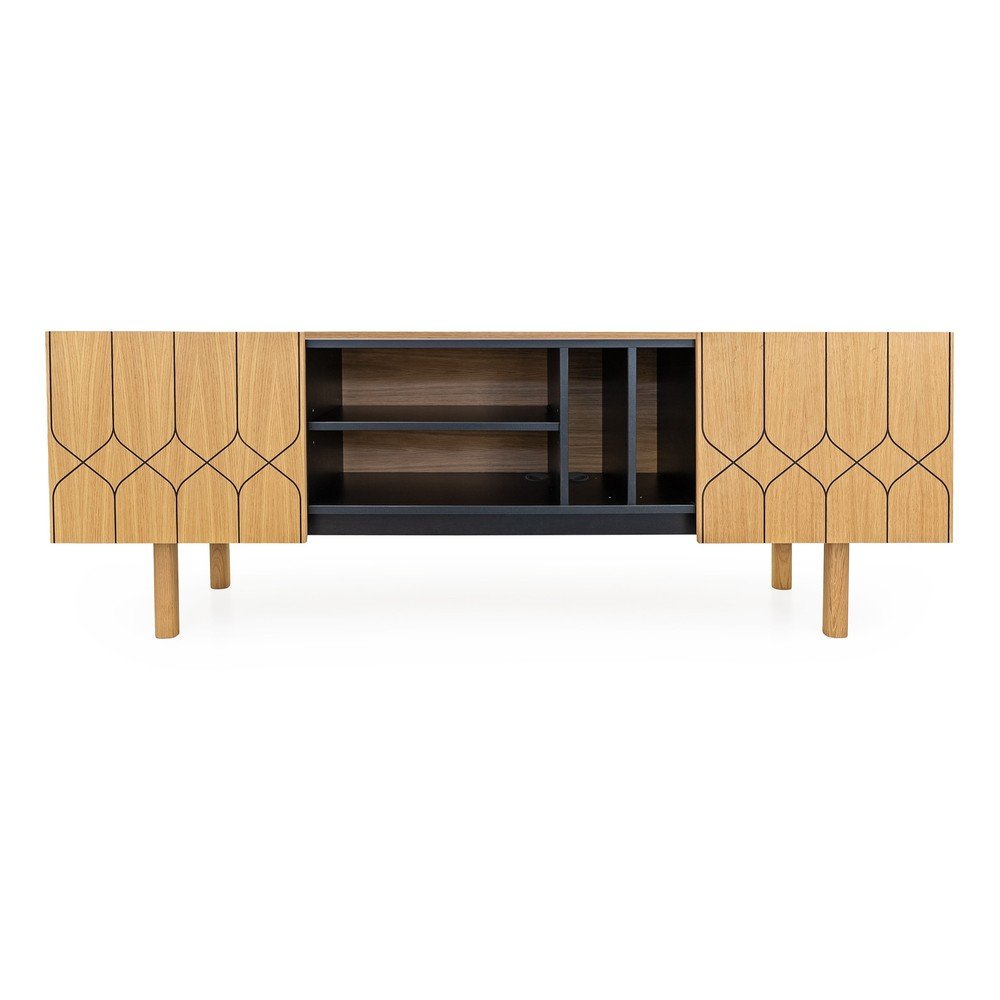 TV omarica v hrastovem dekorju v črni in naravni barvi 175x60 cm Porto