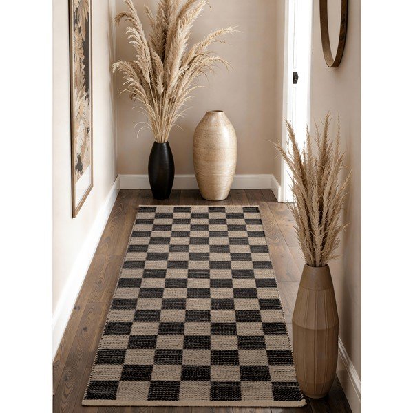 Črn/kremno bel ročno tkan tekač iz mešanice jute 80x200 cm Rex – Hanse Home-image-1