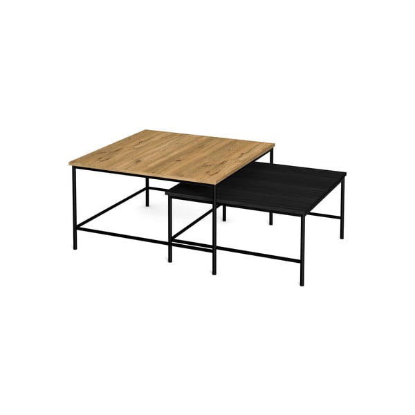 Črne/naravne mizice v kompletu 2 ks z mizno ploščo v hrastovem dekorju 80x80 cm Fiorenza – Marckeric-image-3