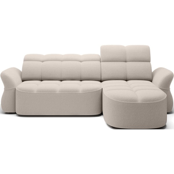 Bež raztegljiva/s prostorom za shranjevanje kotna sedežna garnitura iz tkanine bouclé (desni kot/z ležalnikom) Beneth – ELTAP