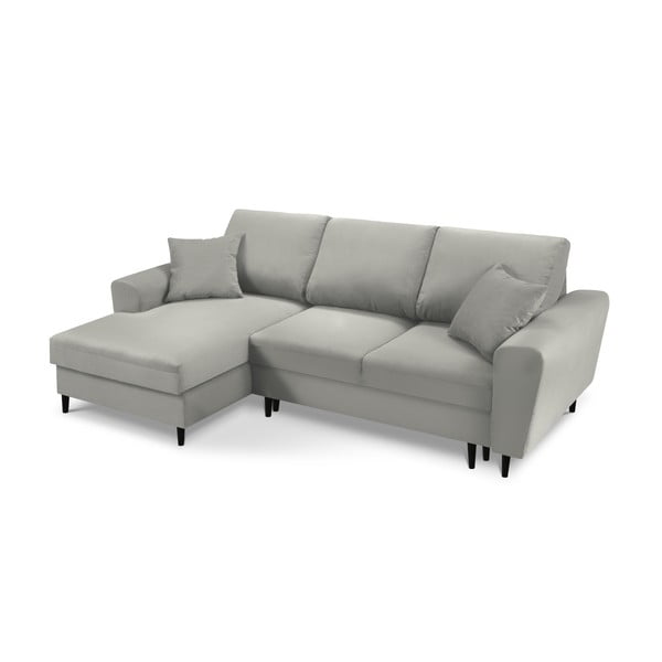 Svetlo siva raztegljiva kotna sedežna garnitura s prostorom za shranjevanje iz rebrastega žameta (levi kot/z ležalnikom) Kyoto – Cosmopolitan Design-image-1