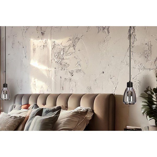 Črna viseča svetilka s steklenim senčilom ø 12 cm Moldo – Candellux Lighting-image-2