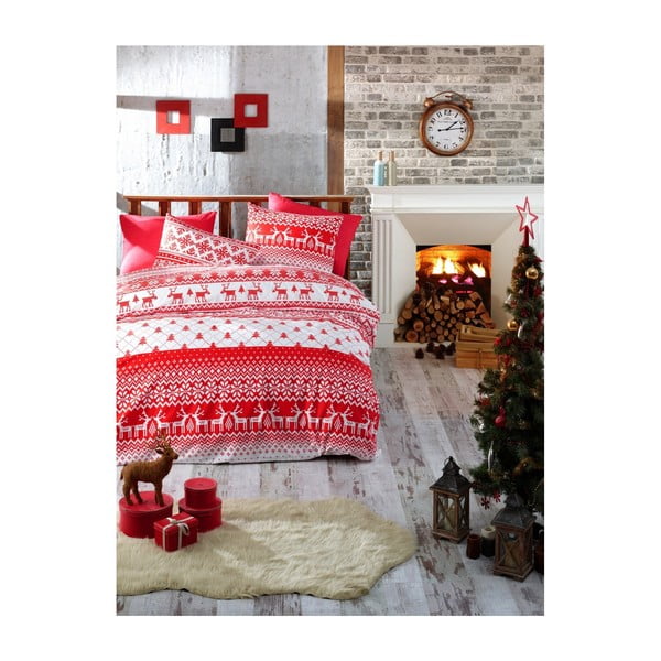 Božično bombažno posteljno perilo za eno osebo z listom Olivia, 160 x 220 cm