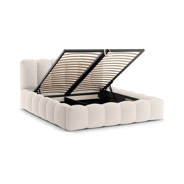 Kremno bela oblazinjena zakonska postelja s prostorom za shranjevanje z letvenim dnom 200x200 cm Lupine – Micadoni -image-2
