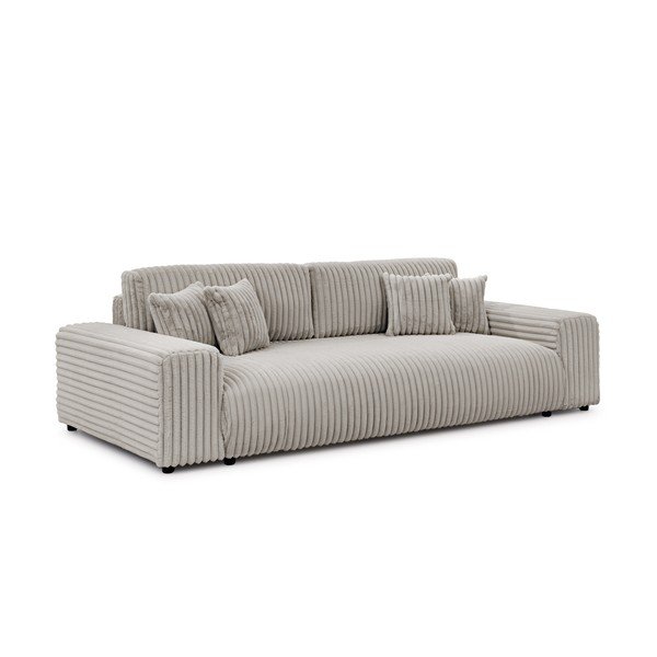 Svetlo siva raztegljiva/s prostorom za shranjevanje sedežna garnitura iz rebrastega žameta 260 cm Justin  – Ropez