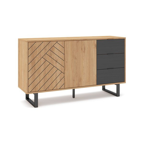 Antracitno siva/naravna nizka komoda v hrastovem dekorju 140x80 cm Madona – Marckeric-image-2