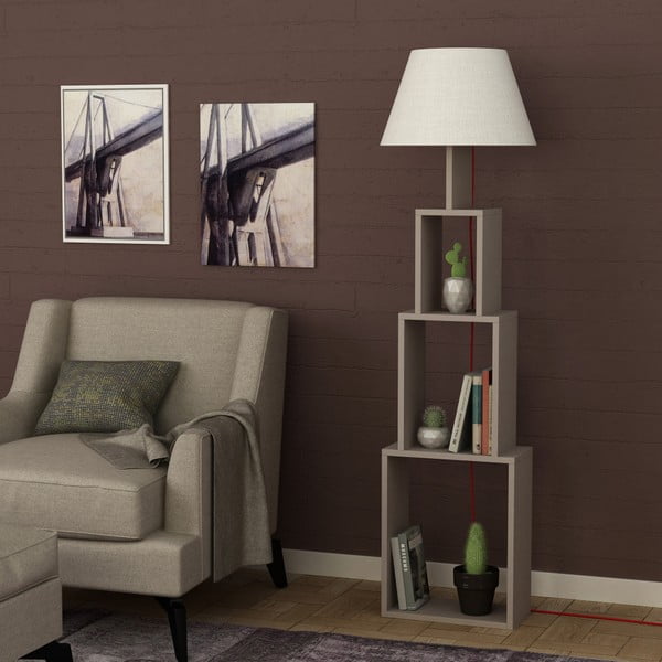 Stoječa svetilka s svetlo sivim senčnikom Homitis Tower-image-3