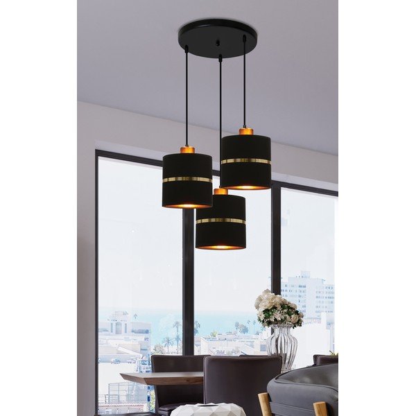 Črna viseča svetilka s tekstilnim senčnikom ø 15 cm Assam – Candellux Lighting-image-2