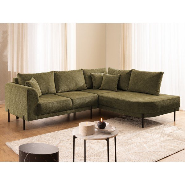 Zelena kotna sedežna garnitura iz šenilje (desni kot/v obliki črke L) Mauris  – Ropez-image-4