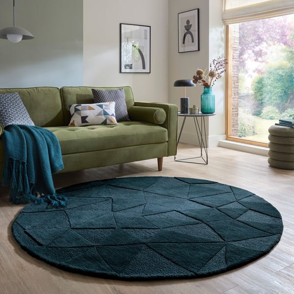 Zelenomodra ročno tkana volnena okrogla preproga ø 160 cm Shard Teal – Flair Rugs-image-1