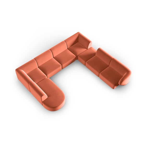 Rožnata žametna kotna sedežna garnitura (desni kot/v obliki črke "U") Paolo – Milo Casa-image-1