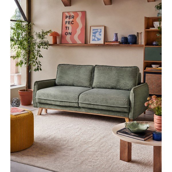 Svetlo zelena raztegljiva sedežna garnitura iz rebrastega žameta 218 cm Tori – Bonami Selection-image-1