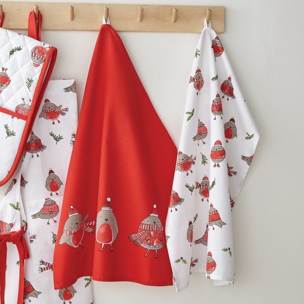 Bombažne kuhinjske krpe z božičnim motivom v kompletu 2 ks 50x70 cm Christmas Robins – Catherine Lansfield-image-1