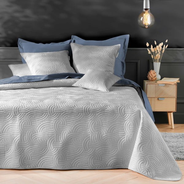 Siv žameten komplet pregrinjala in prevleke za vzglavnik 240x260 cm Solange – douceur d'intérieur-image-1