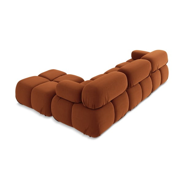 Oranžna žametna kotna sedežna garnitura Lokua – Makamii-image-4