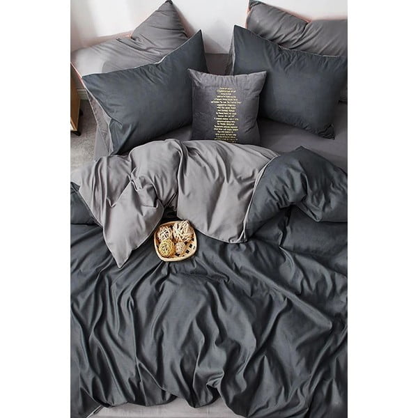 Sivo-antracitna bombažna podaljšana posteljnina z rjuho 160x220 cm - Mila Home