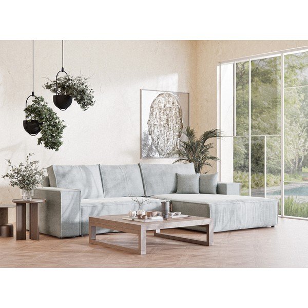 Svetlo siva raztegljiva/s prostorom za shranjevanje kotna sedežna garnitura iz šenilje (desni kot/z ležalnikom) Maze – Maison de Rêve-image-1