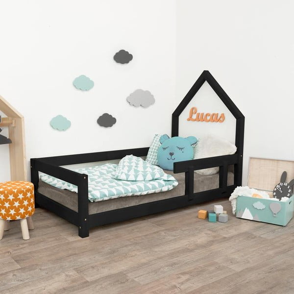 Črna otroška postelja z desnim bokom Benlemi Poppi, 120 x 200 cm