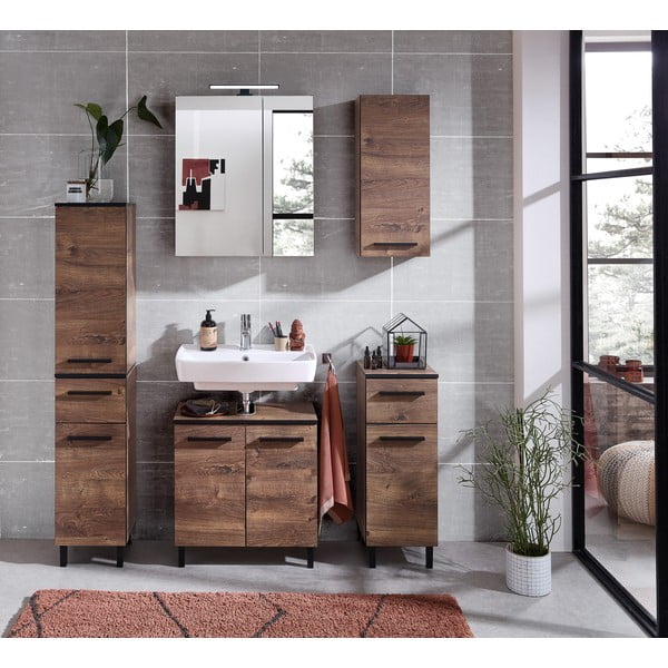 Rjava stenska omarica za pod umivalnik iz hrastovega dekorja 60x53 cm Set 374 - Pelipal-image-4